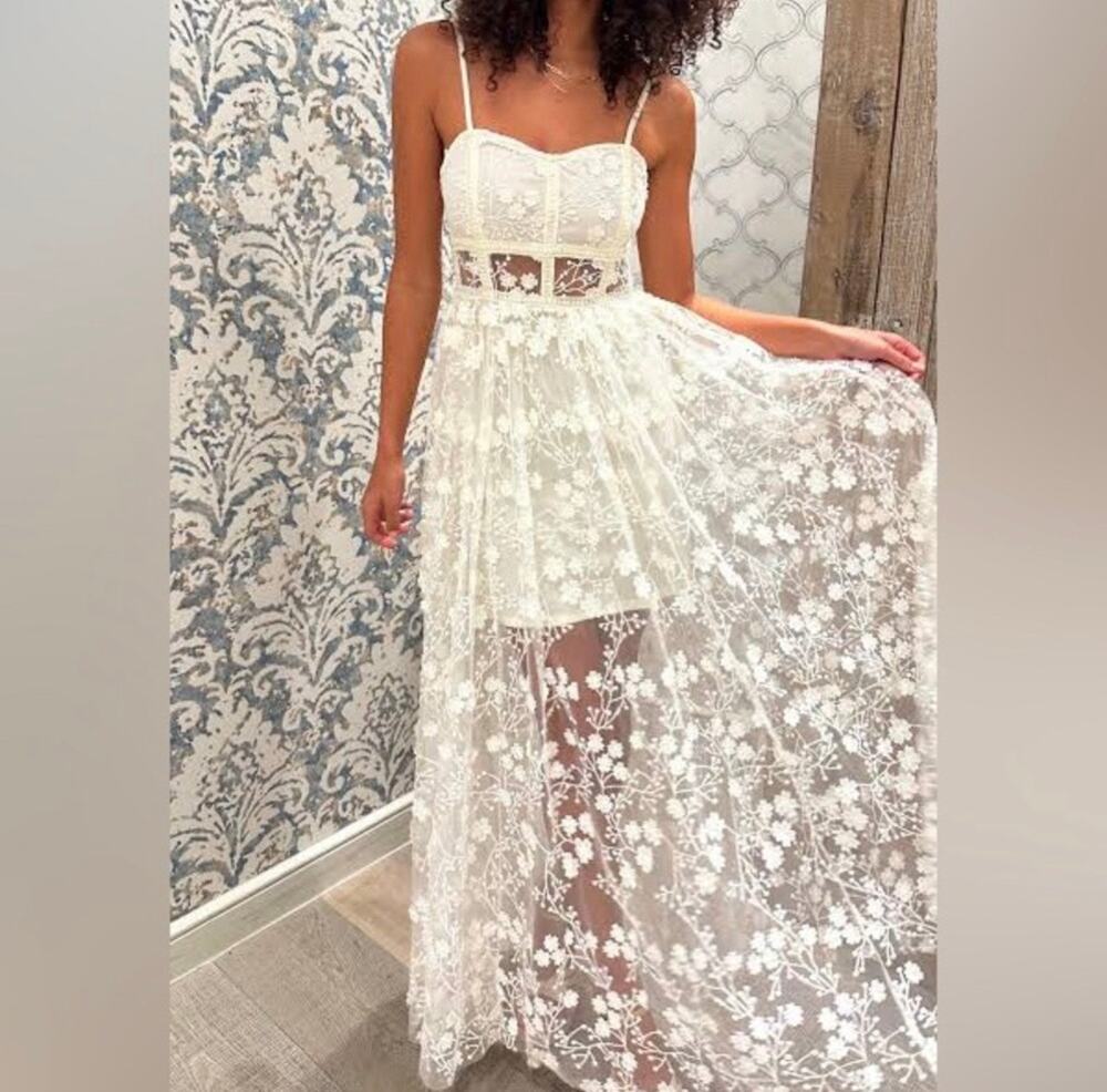 Altar'd State Dress Small Evangeline Bridal Wedding 3D Lace Applique Corset Maxi